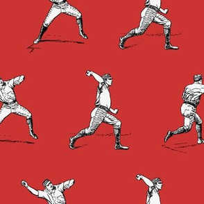 Illustrated Vintage Baseball Players on Red