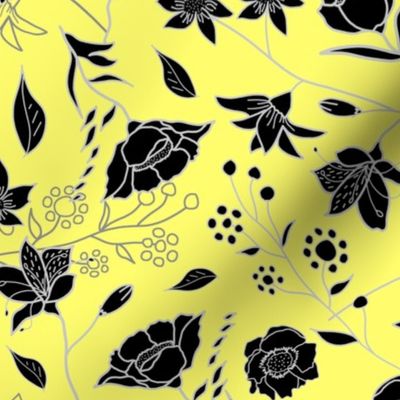 Mimi’s Spring Meadow - Black on Daffodil Yellow