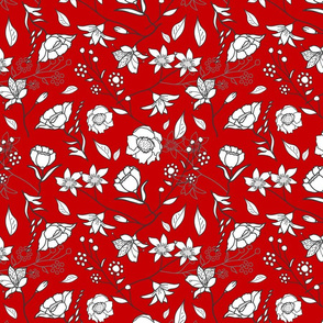 Mimi’s Spring Meadow - White on Crimson Red