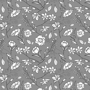 Mimi’s Spring Meadow - White on Silver Grey