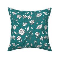 Mimi’s Spring Meadow - White on Teal Green