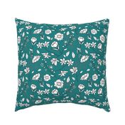 Mimi’s Spring Meadow - White on Teal Green