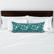 Mimi’s Spring Meadow - White on Teal Green