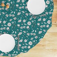 Mimi’s Spring Meadow - White on Teal Green