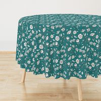 Mimi’s Spring Meadow - White on Teal Green