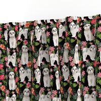 shih tsu hawaiian fabric - dog hawaiian fabric, hawaiian shirt fabric, dog fabric - black