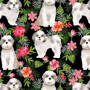 shih tsu hawaiian fabric - dog hawaiian fabric, hawaiian shirt fabric, dog fabric - black