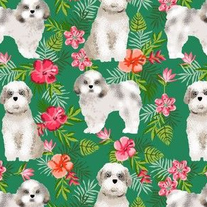 shih tsu hawaiian fabric - dog hawaiian fabric, hawaiian shirt fabric, dog fabric - green