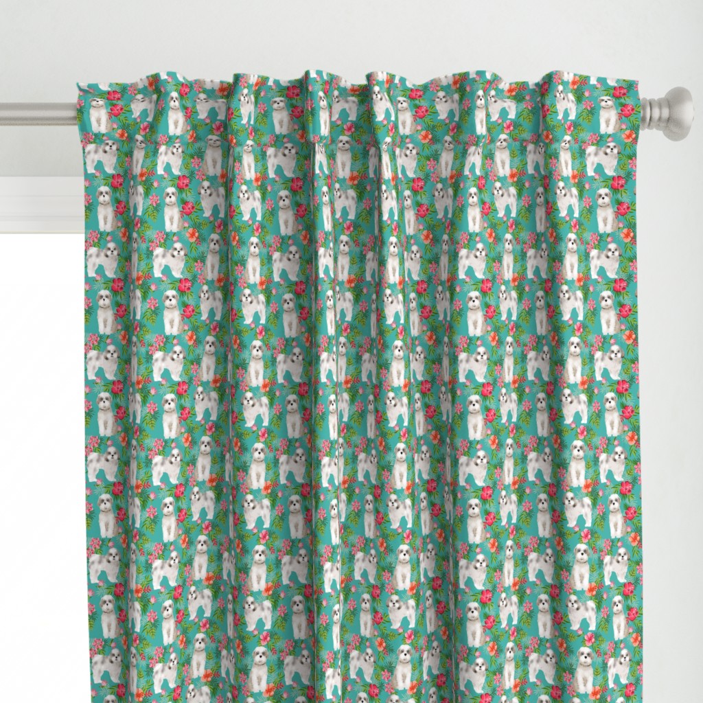 shih tsu hawaiian fabric - dog hawaiian fabric, hawaiian shirt fabric, dog fabric - turquoise