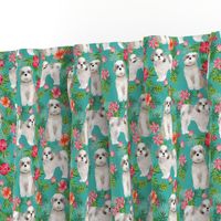 shih tsu hawaiian fabric - dog hawaiian fabric, hawaiian shirt fabric, dog fabric - turquoise