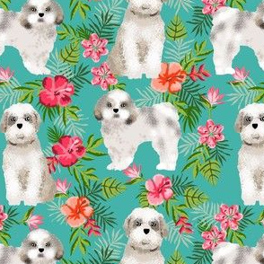 shih tsu hawaiian fabric - dog hawaiian fabric, hawaiian shirt fabric, dog fabric - turquoise