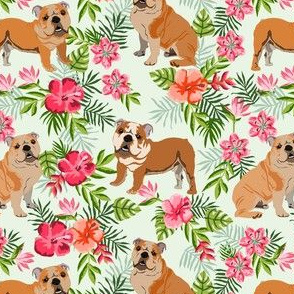 english bulldog hawaiian fabric - dog fabric, hawaiian fabric, tropical fabric, tropical florals, floral fabric - mint