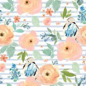 6" Spring Florals with Birdie with Blue Stripes