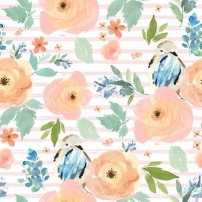 6" Spring Florals with Birdie with Pink Stripes