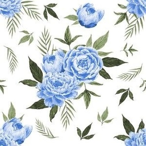 blue  peony floral fabric - floral fabric, watercolor fabric, roses fabric, baby fabric, baby girl fabric - blue