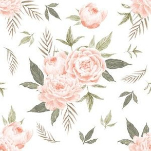  peony floral fabric - floral fabric, watercolor fabric, roses fabric, baby fabric, baby girl fabric - soft blush