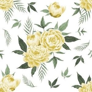 yellow peony floral fabric - floral fabric, watercolor fabric, roses fabric, baby fabric, baby girl fabric - yellow