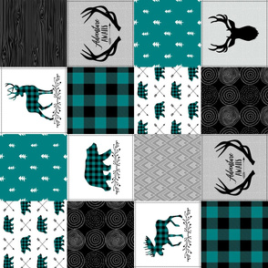 Woodland Quilt Fabric – Baby Nursery Blanket, Peacock, Black + Gray, Adventure Awaits, Antlers Arrows, Style C ROTATED