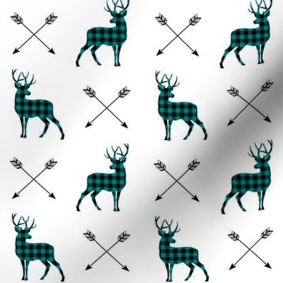 Deer + Arrows (black + peacock teal plaid)