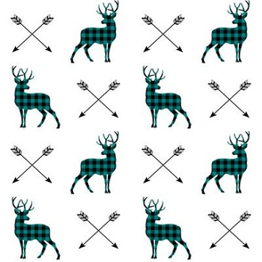 Deer + Arrows (black + peacock teal plaid)
