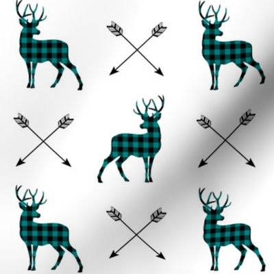 Deer + Arrows (black + peacock teal plaid)