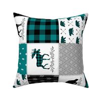 Woodland Cheater Quilt Fabric – Baby Nursery Blanket, Peacock Teal, Black + Gray, Strong Brave, Antlers Arrows, Style D ROTATED