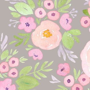 pink rose floral on gray