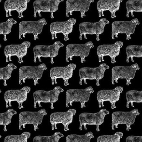 Vintage Sheep on Black (Mini Size Print)