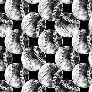 Vintage Baseballs B&W on Black (Large Print Size)
