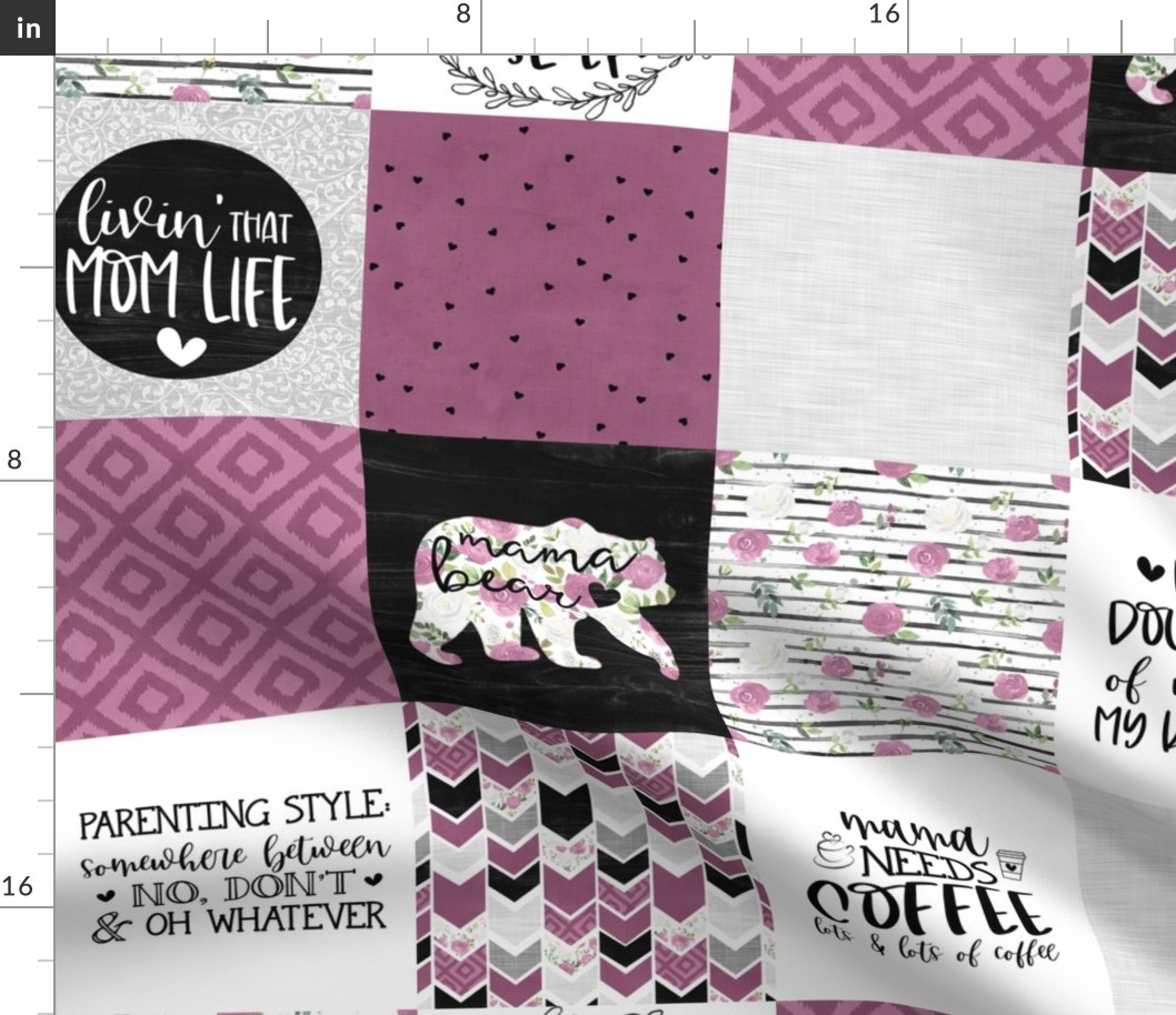 Momlife//Coffee//Merlot - Wholecloth Cheater Quilt