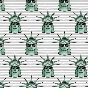 Statue of Liberty - with sunnies on grey stripes -  LAD20