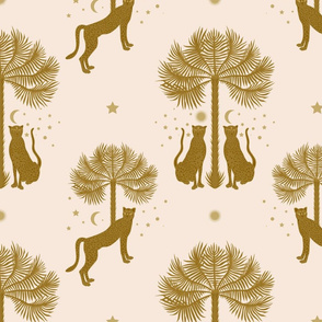Cheetahs and Palms in Gold and Cream / Big Scale