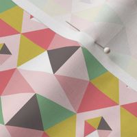 geometric pentagons in spring colors on pink