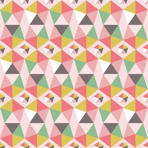 geometric pentagons in spring colors on pink