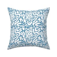 6" White Abstract Shapes in Blue