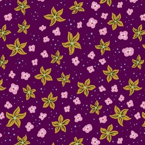 Retro Bohemian Floral Ditsy in Purple, Pink and Mustard Yellow - Medium