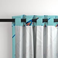 Oars Illustrated in Teal, Navy and Coral