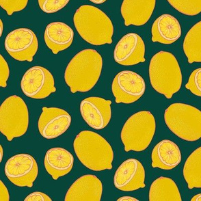 Lemons on Forest Green - Medium