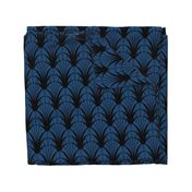 ART DECO FLOWERS CRISP LINES, BLACK ON BLUE 