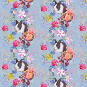 8x8-Inch Half-Drop Spring Wreath on Soft Blue with Baby Rabbit