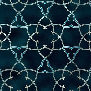 Shimmering Filigree Lattice in Gold and Teal on Dark Teal