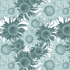 Rococo Brocade Sunflowers (pine and mint)