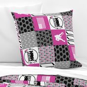 Hockey Mom//USA//Hot Pink - Wholecloth Cheater Quilt - Rotated