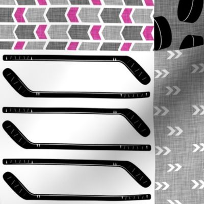 Hockey Mom//USA//Hot Pink - Wholecloth Cheater Quilt - Rotated