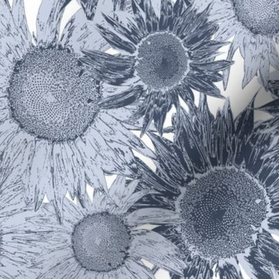 Rococo Brocade Sunflowers (ink and steel blue)