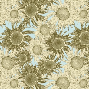 Rococo Brocade Sunflowers (golden straw on mint)