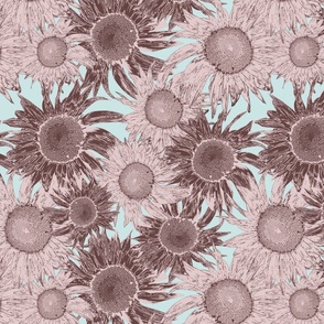 Rococo Brocade Sunflowers (dusky mauve on mint)