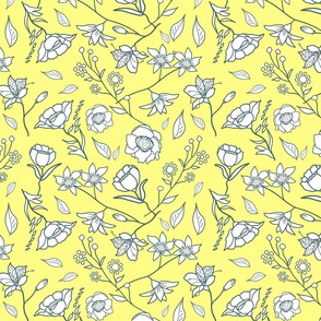 Mimi’s Spring Meadow - White on Pastel Yellow