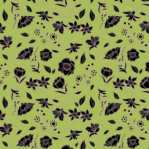 Mimi’s Spring Meadow - Black on Olive Green