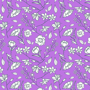 Mimi’s Spring Meadow - White on Pastel Mauve Purple